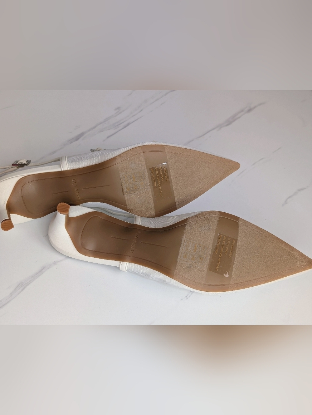 Dolce Vita White Slingback Heels Size 8 Mesh Rhinestone Buckle Pointed Toe NEW - Picture 6 of 6